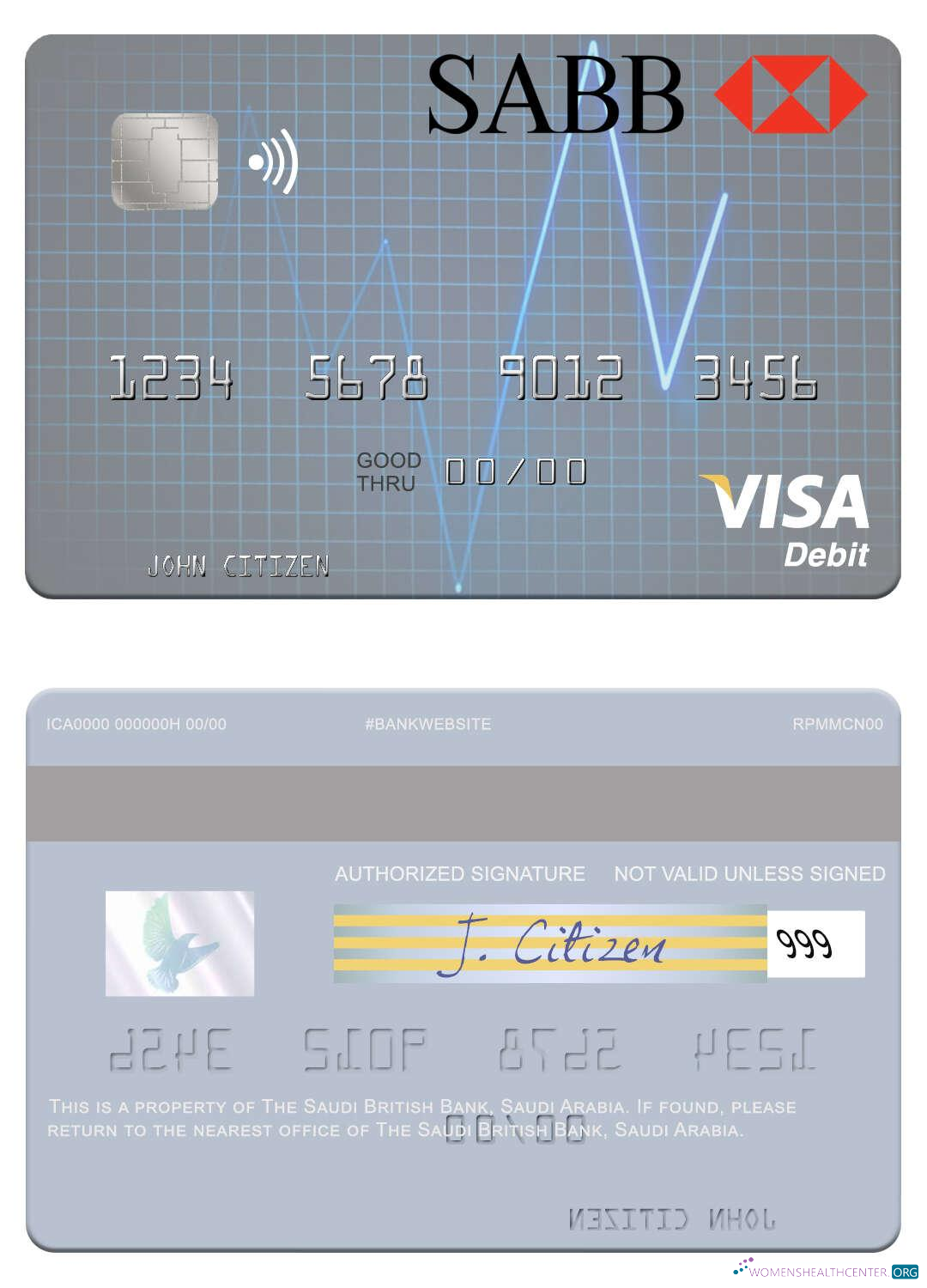 Download Saudi Arabia The Saudi British Bank visa debit card Photoshop template